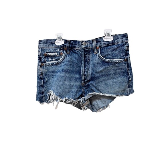 Agolde Cut Off Blue Denim Shorts Sz 27 Button Fly 100% Cotton Distressed Women's - Picture 1 of 8